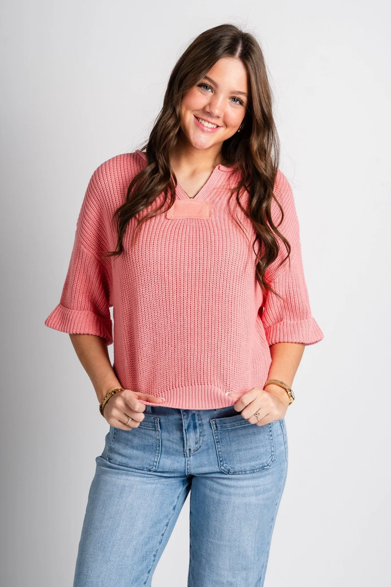 Notch neck sweater rose