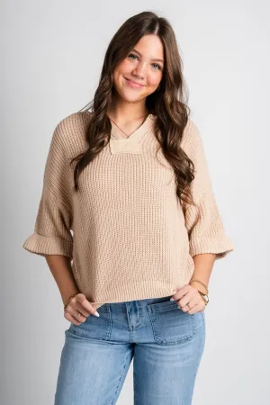 Notch neck sweater taupe