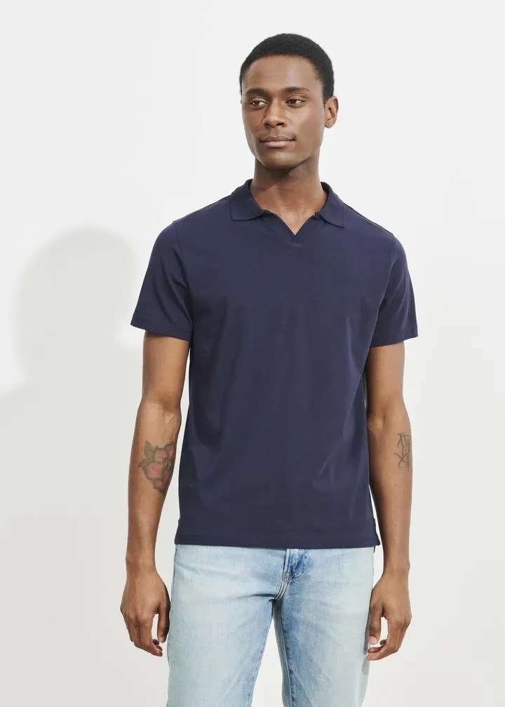 Patrick Assaraf Pima Cotton Stretch Open Polo - Midnight