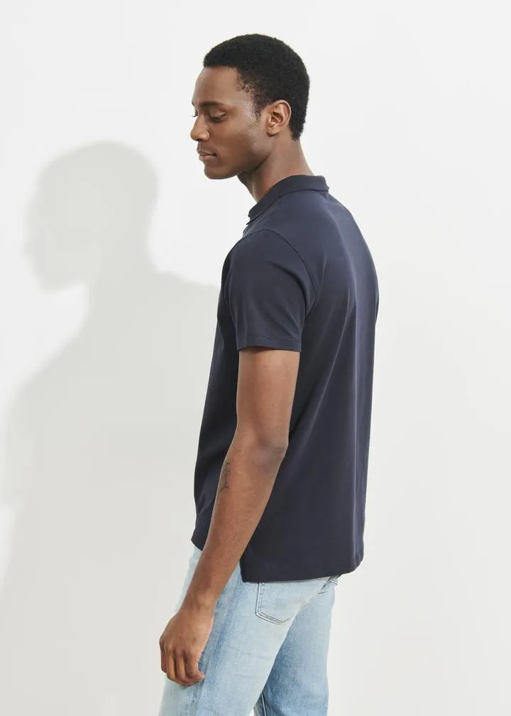 Patrick Assaraf Pima Cotton Stretch Open Polo - Midnight