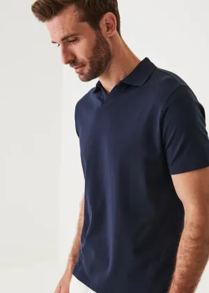 Patrick Assaraf Pima Cotton Stretch Open Polo - Midnight