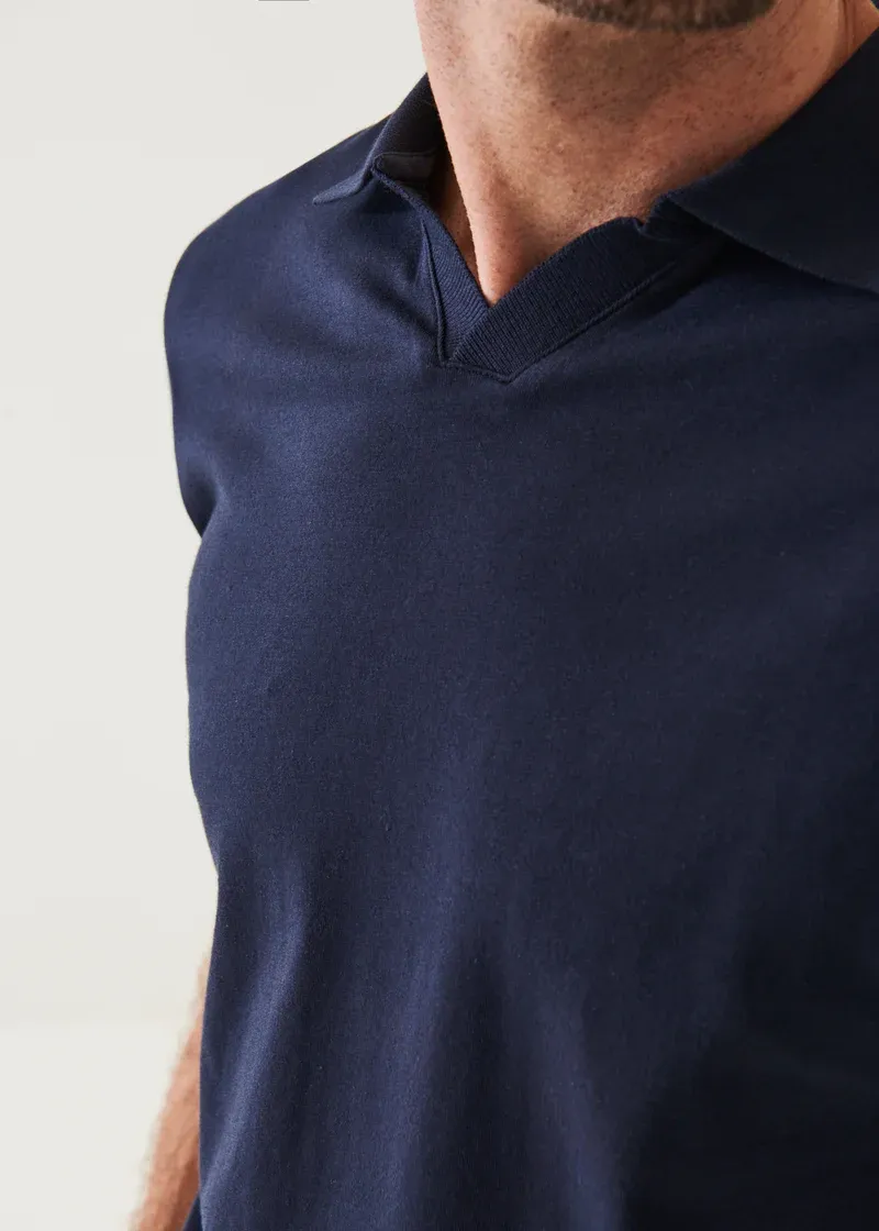 Patrick Assaraf Pima Cotton Stretch Open Polo - Midnight