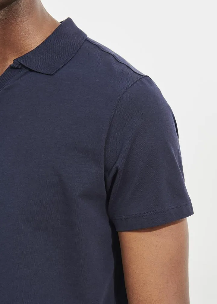 Patrick Assaraf Pima Cotton Stretch Open Polo - Midnight