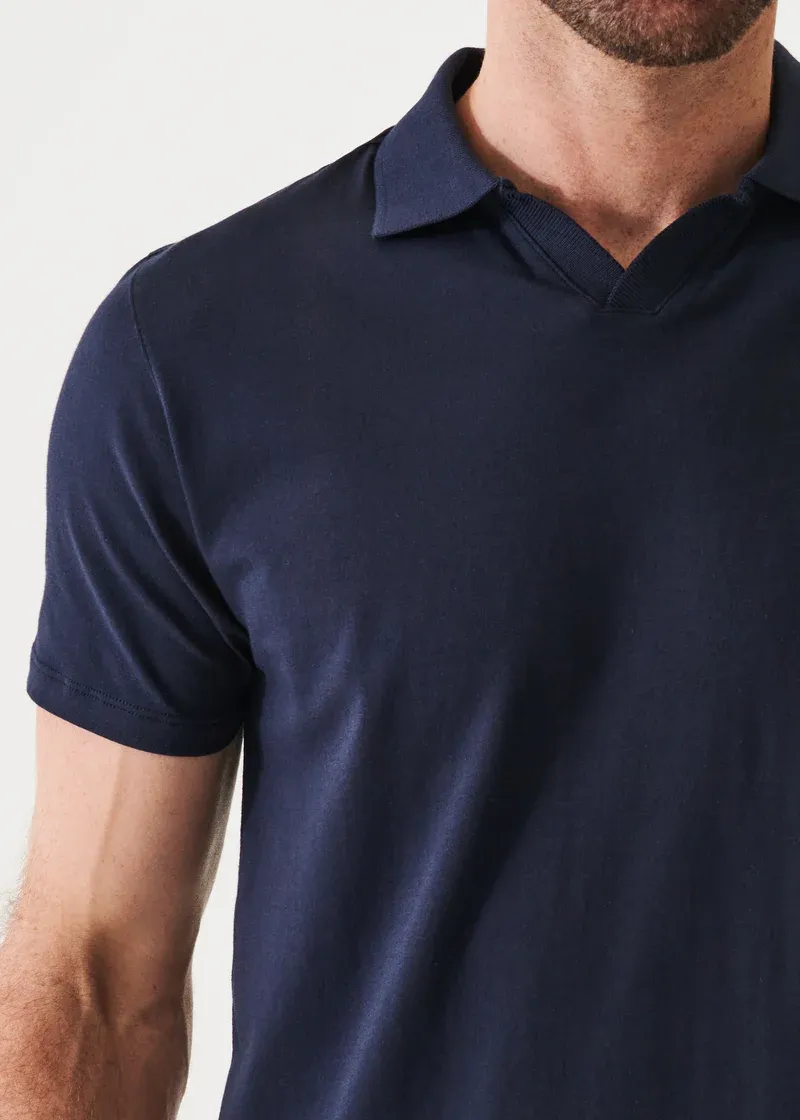 Patrick Assaraf Pima Cotton Stretch Open Polo - Midnight