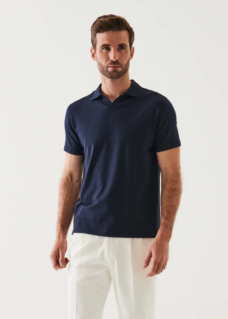 Patrick Assaraf Pima Cotton Stretch Open Polo - Midnight
