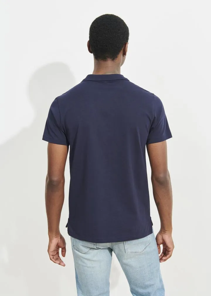 Patrick Assaraf Pima Cotton Stretch Open Polo - Midnight