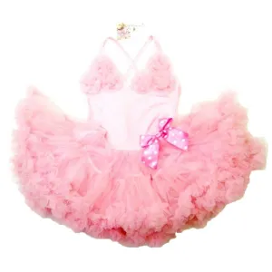 Pink Fuchsia Roses Dots Bow Tutu Sleeveless Dress Girl S-XL