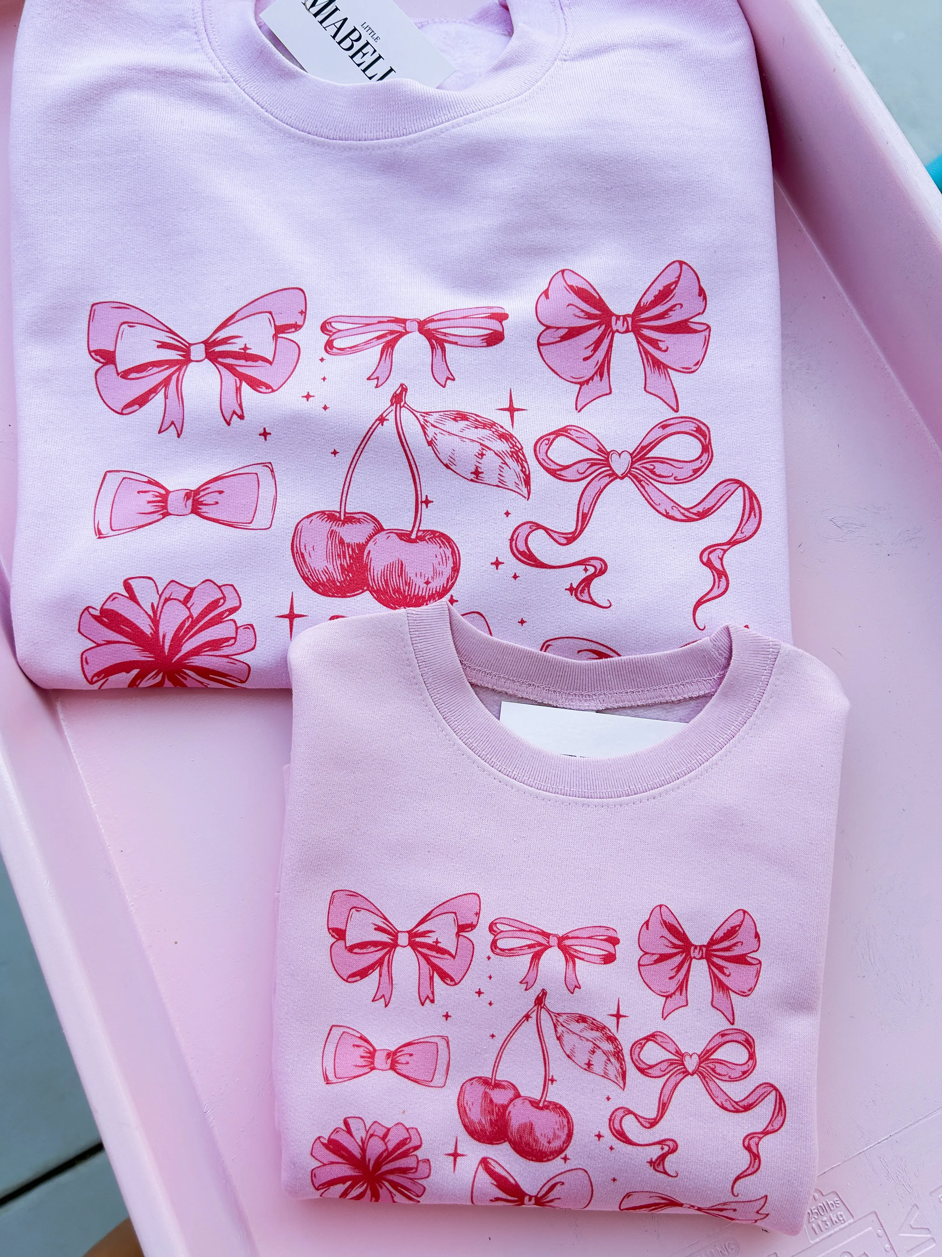 Pink Very Cutesy Cherry & Bows Mama and Mini Sweatshirts