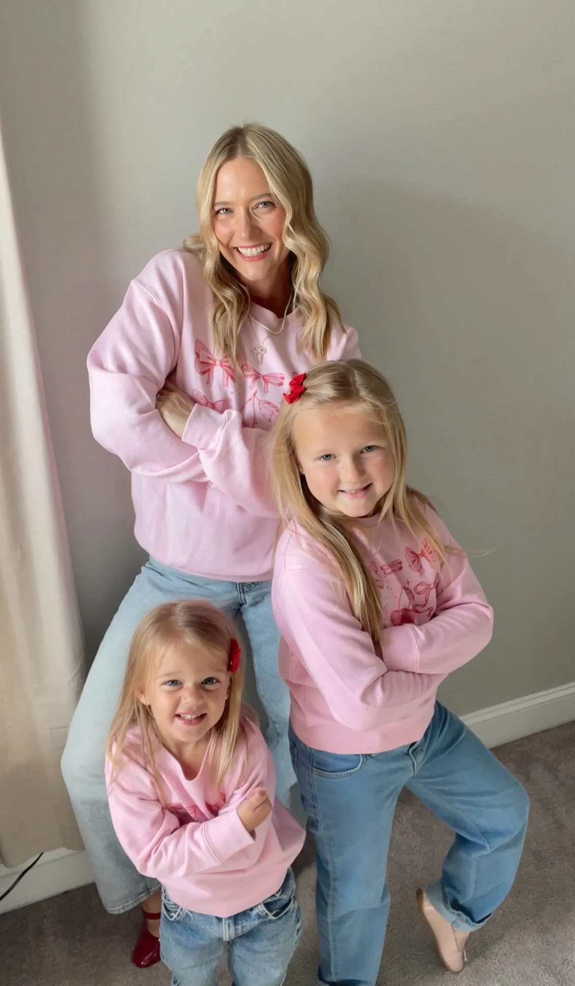 Pink Very Cutesy Cherry & Bows Mama and Mini Sweatshirts