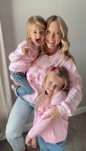 Pink Very Cutesy Cherry & Bows Mama and Mini Sweatshirts