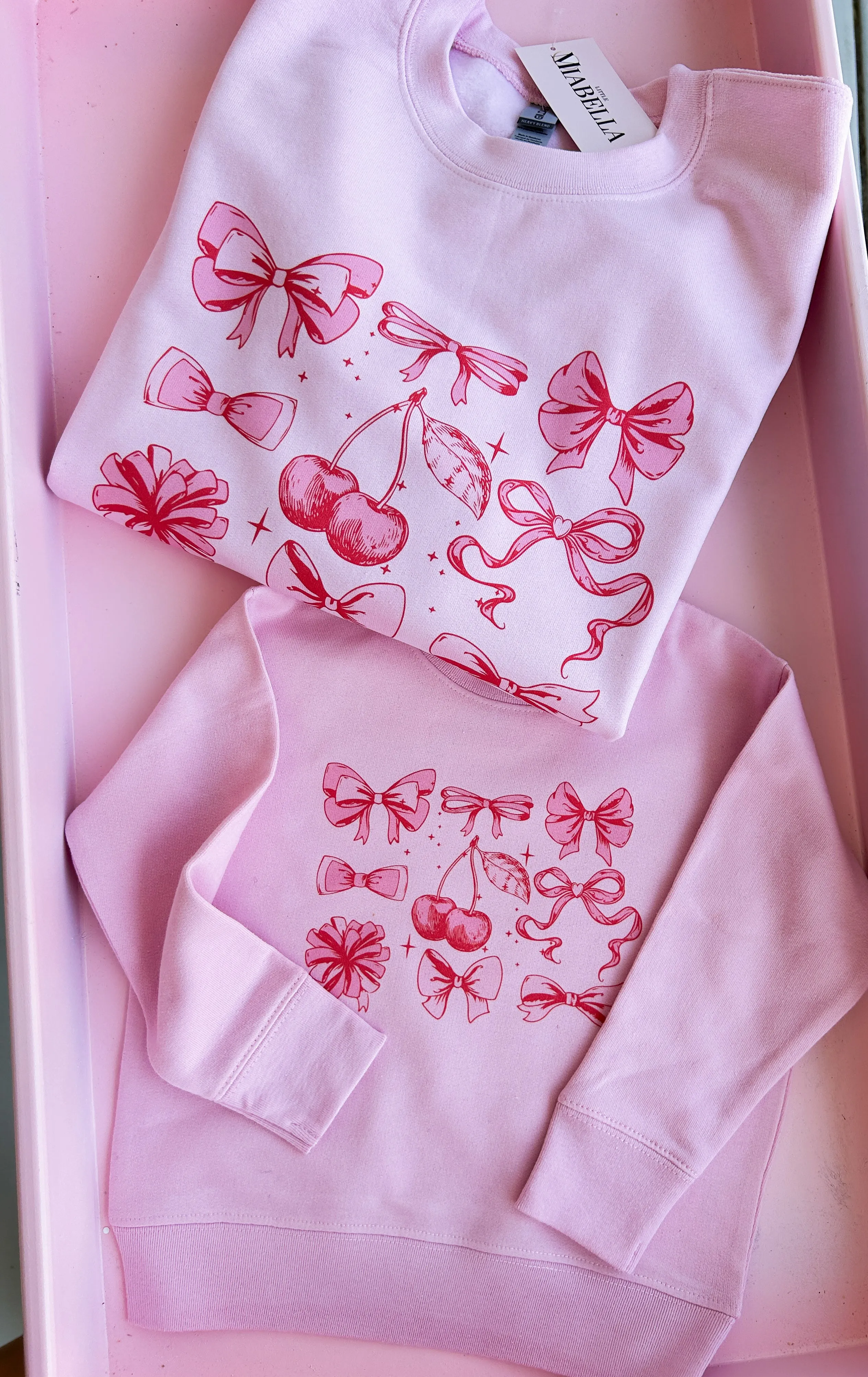Pink Very Cutesy Cherry & Bows Mama and Mini Sweatshirts
