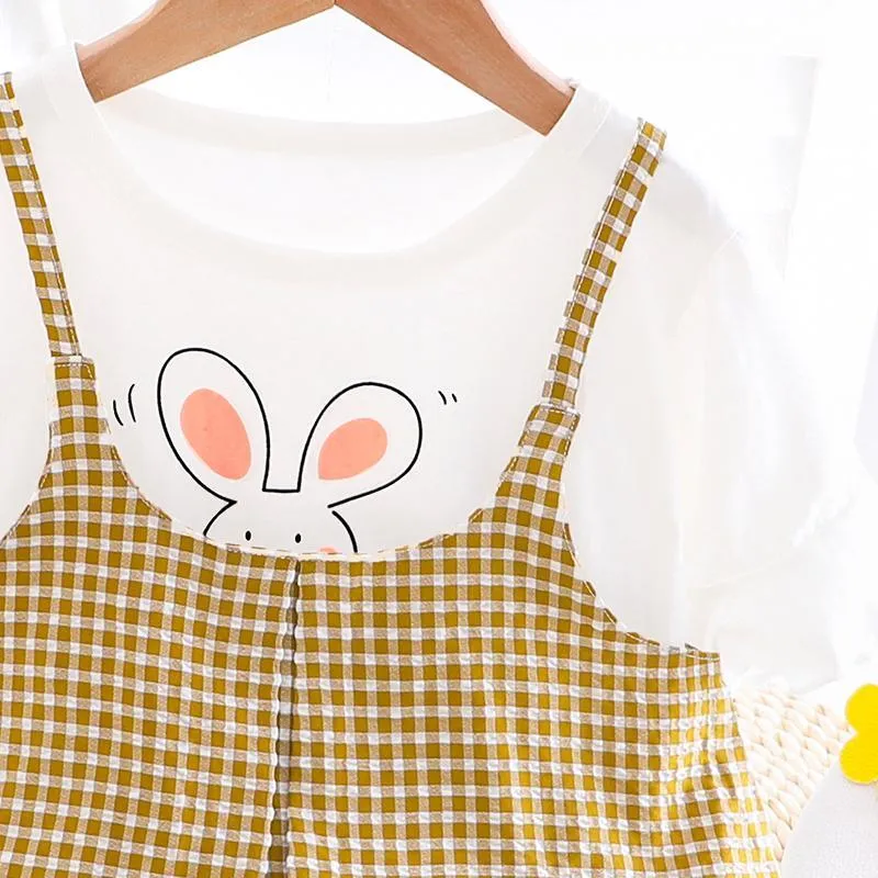 Rabbit Printed Plaid T-shirt & Plaid Shorts Set