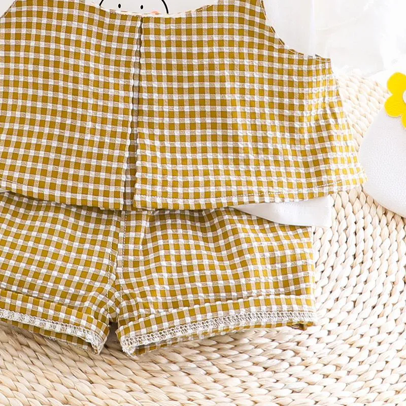 Rabbit Printed Plaid T-shirt & Plaid Shorts Set