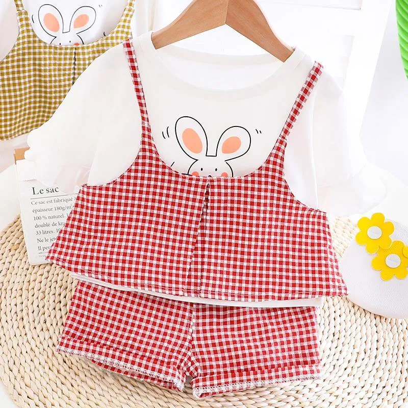 Rabbit Printed Plaid T-shirt & Plaid Shorts Set