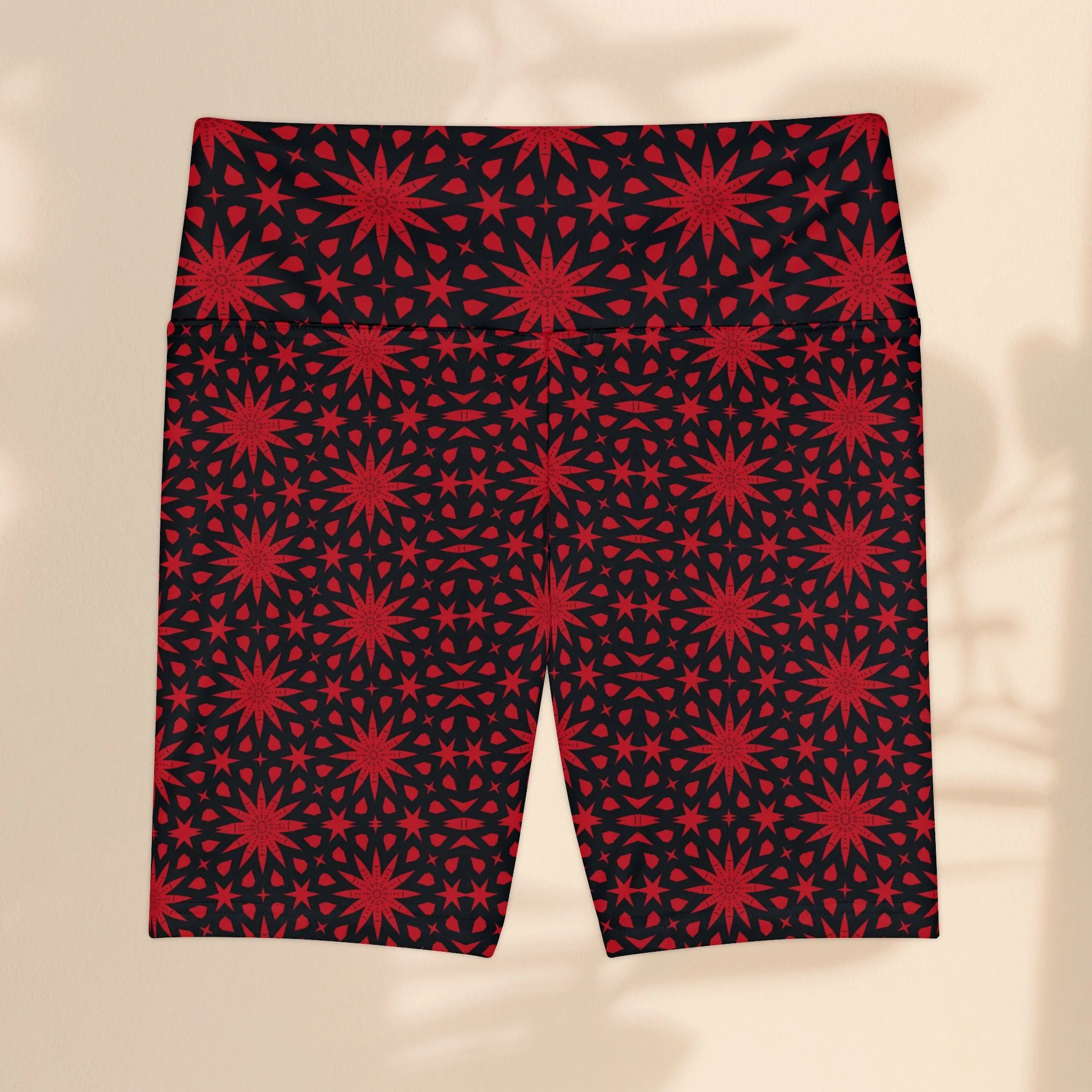 Red Spiral Stars Workout Shorts with Red Star Design