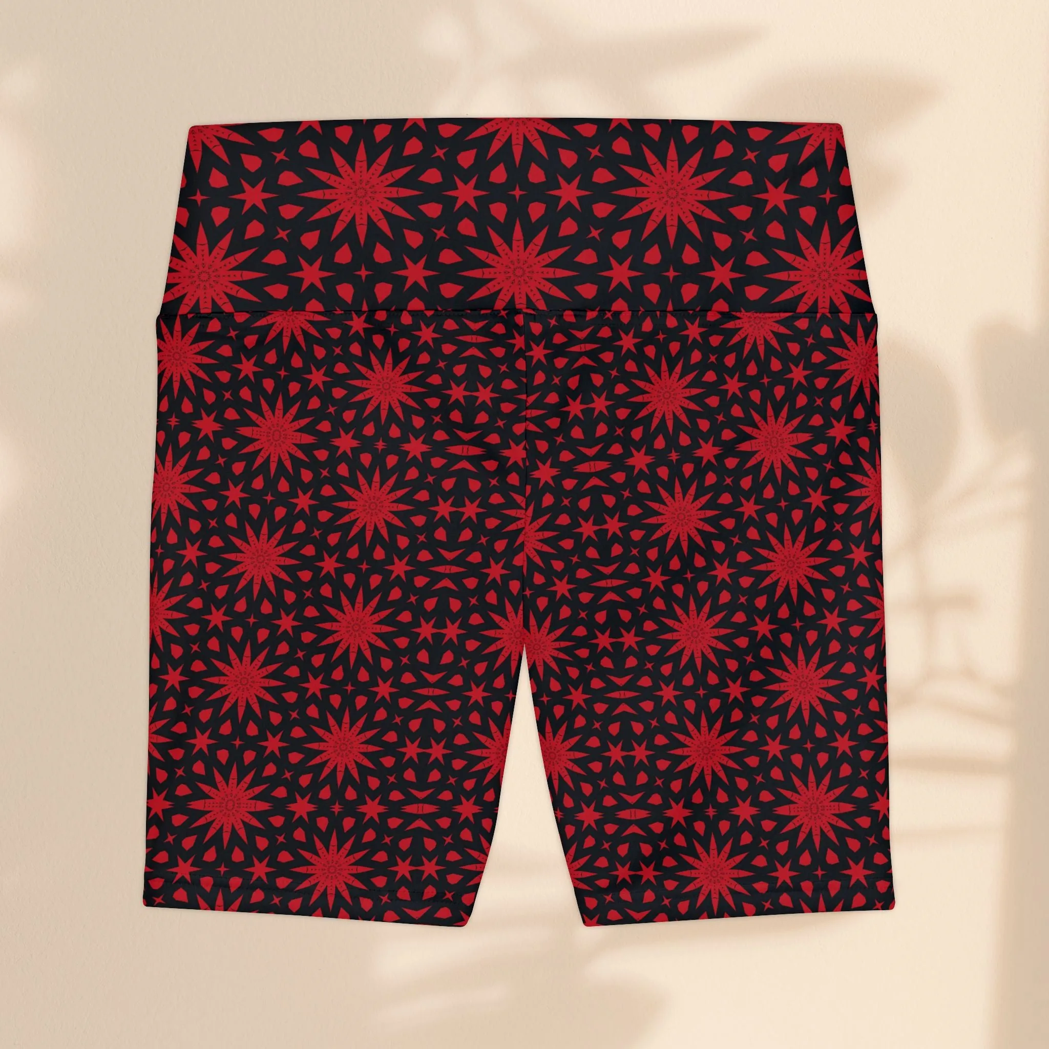 Red Spiral Stars Workout Shorts with Red Star Design