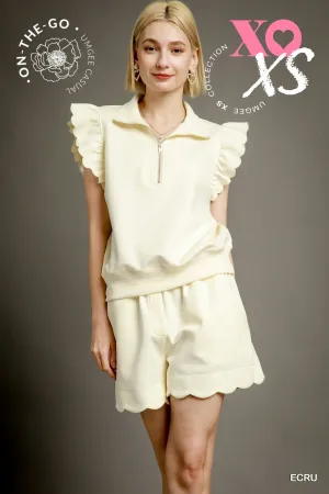 Riley Ecru Scallop Trim Shorts