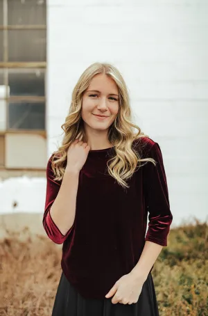 Round Neck Velvet Top Burgundy