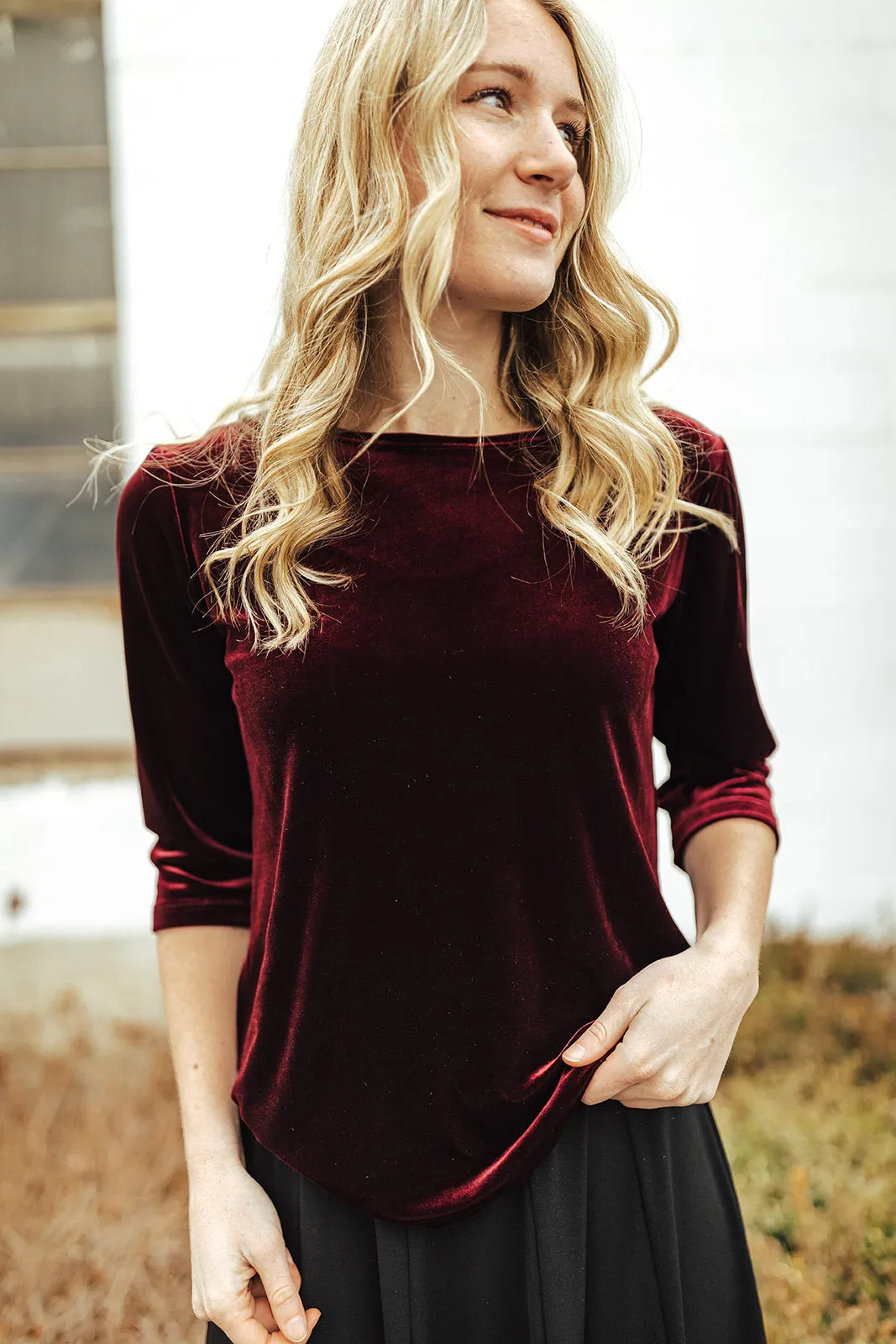 Round Neck Velvet Top Burgundy