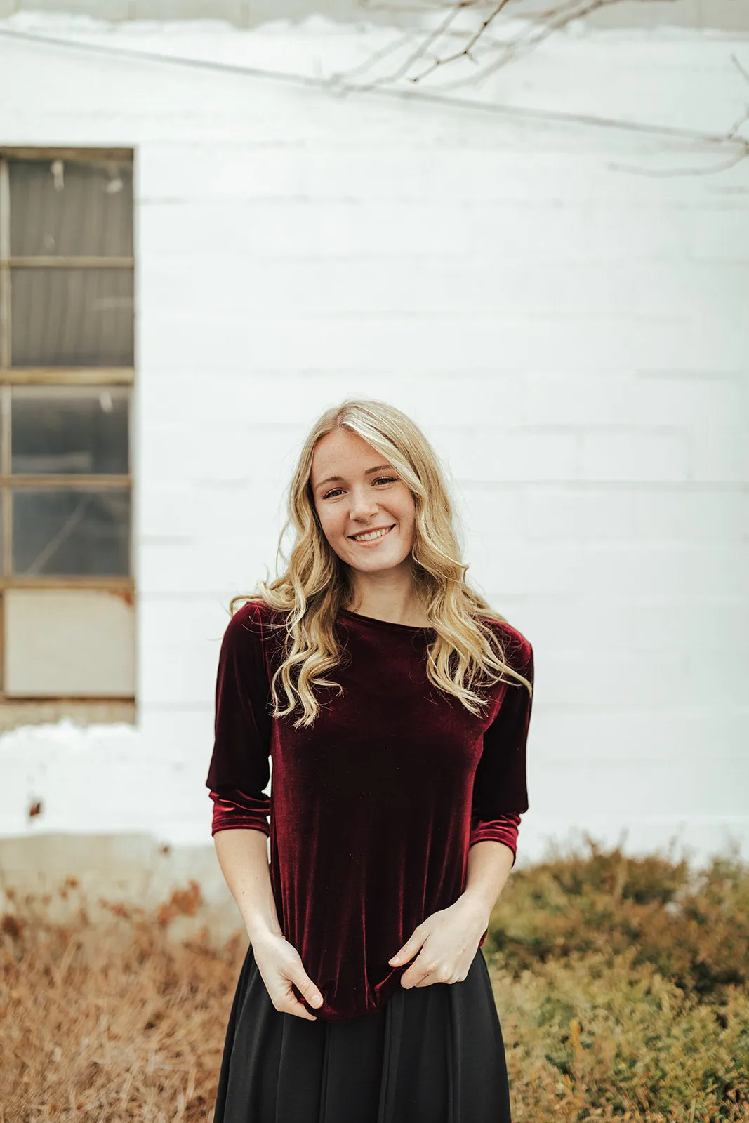 Round Neck Velvet Top Burgundy