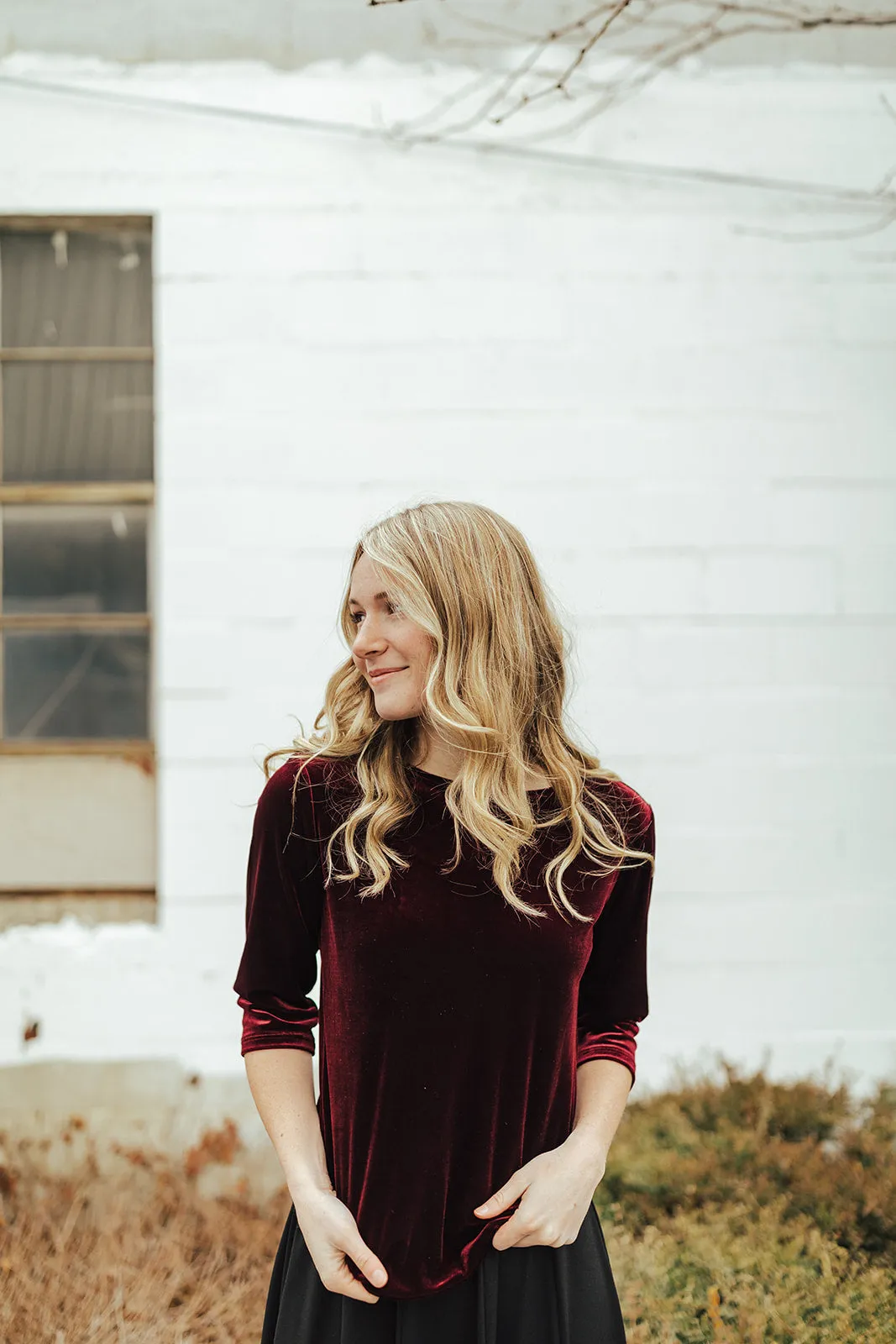 Round Neck Velvet Top Burgundy