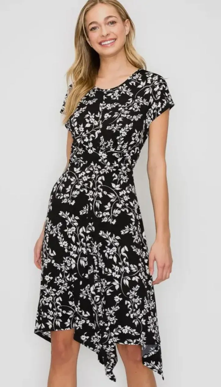 Ruched Waist Hanky Hemline Dress