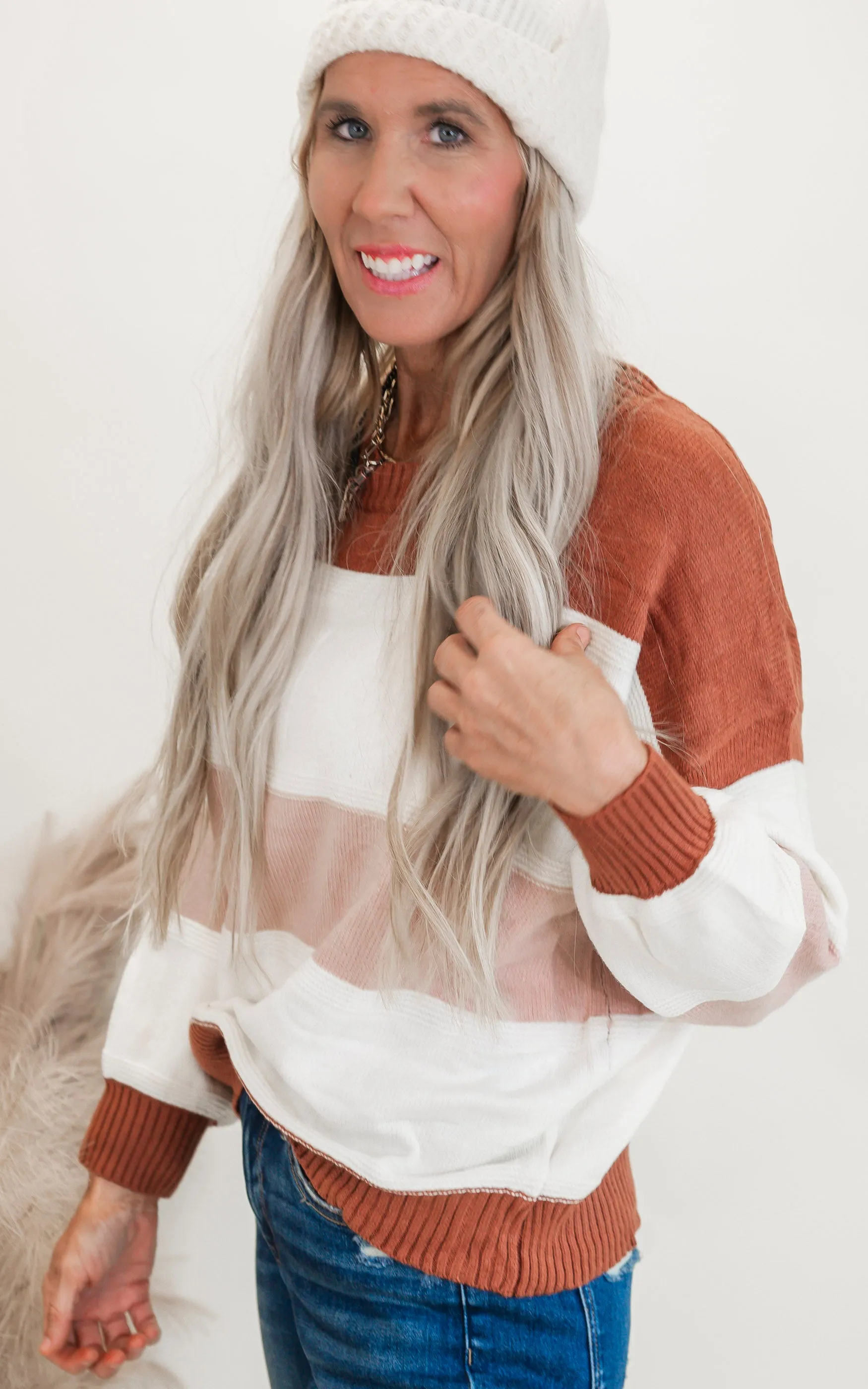 Rust Colorblock Striped Sweater Top