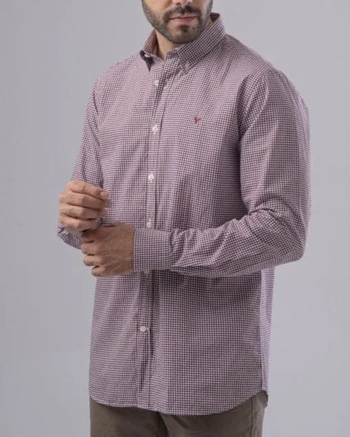 SLIM FIT CHECKERED SHIRT  - DARK  WINE