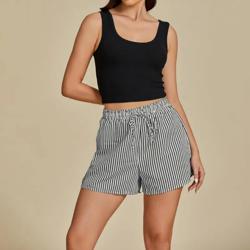 Striped Shorts Drawstring Pockets – Comfortable  and Versatile