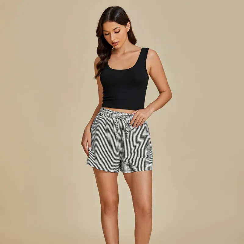 Striped Shorts Drawstring Pockets – Comfortable  and Versatile