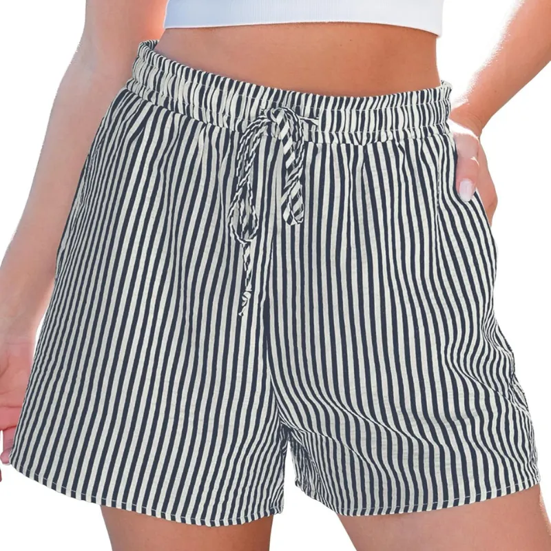 Striped Shorts Drawstring Pockets – Comfortable  and Versatile
