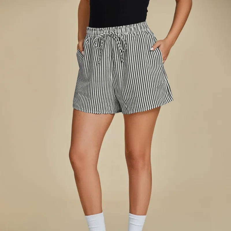 Striped Shorts Drawstring Pockets – Comfortable  and Versatile