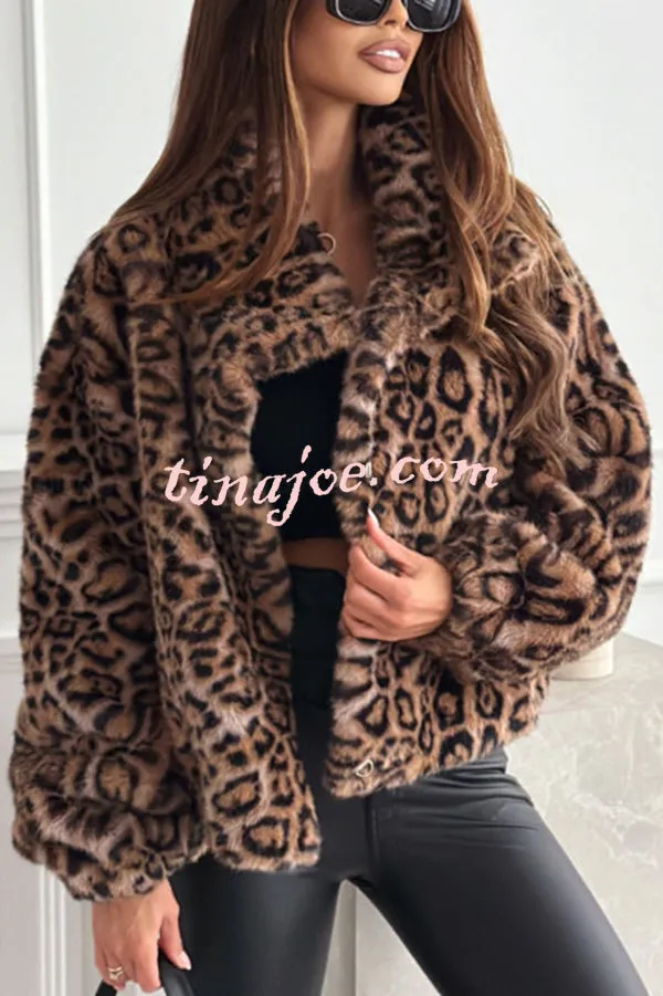 Stylish Leopard Print Lapel Long Sleeve Short Coat