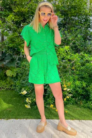 Sweeter than Ever Green Eyelet Lace High-Waisted Shorts