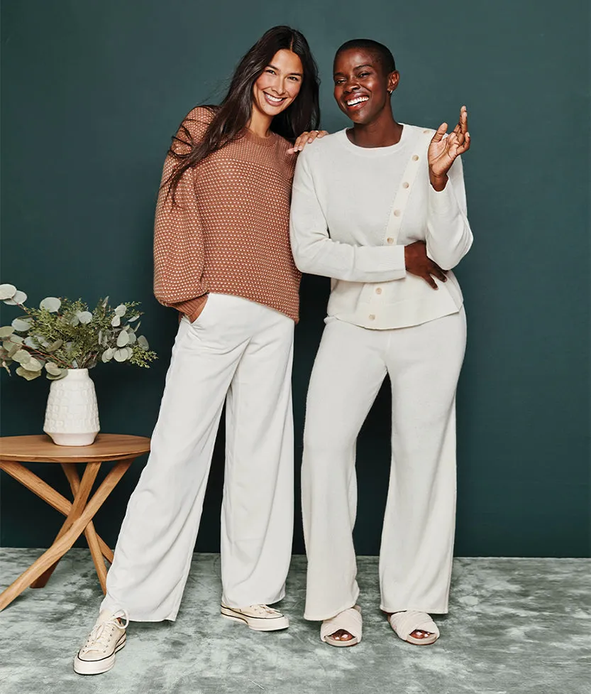 The Luxe Cashmere Blend Button Crewneck - White Sand