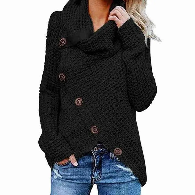 Turtleneck Women's Winter Sweater - Plus Size - Winter Warm Irregular Pullover - Thick Cute Female Sweater (D23)(D20)(TB8C)(TB8A)(TP3)