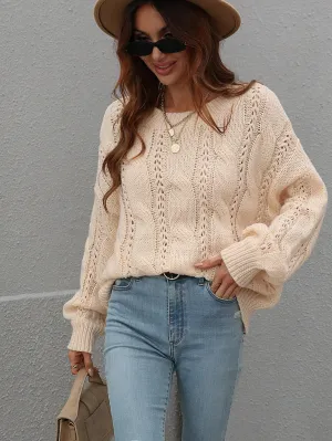 Warm Sophistication Crew Neck Cable Knit Sweater