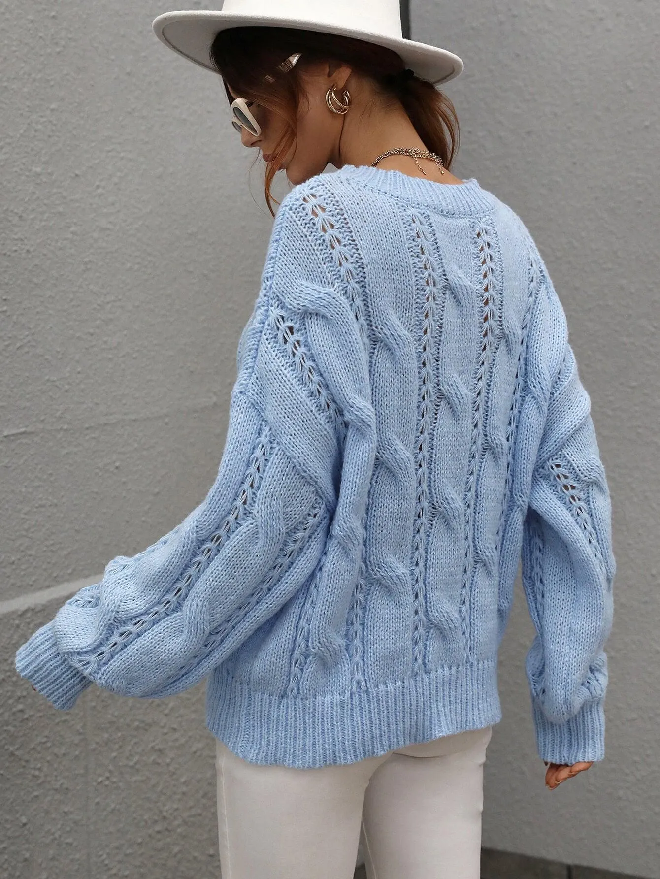 Warm Sophistication Crew Neck Cable Knit Sweater