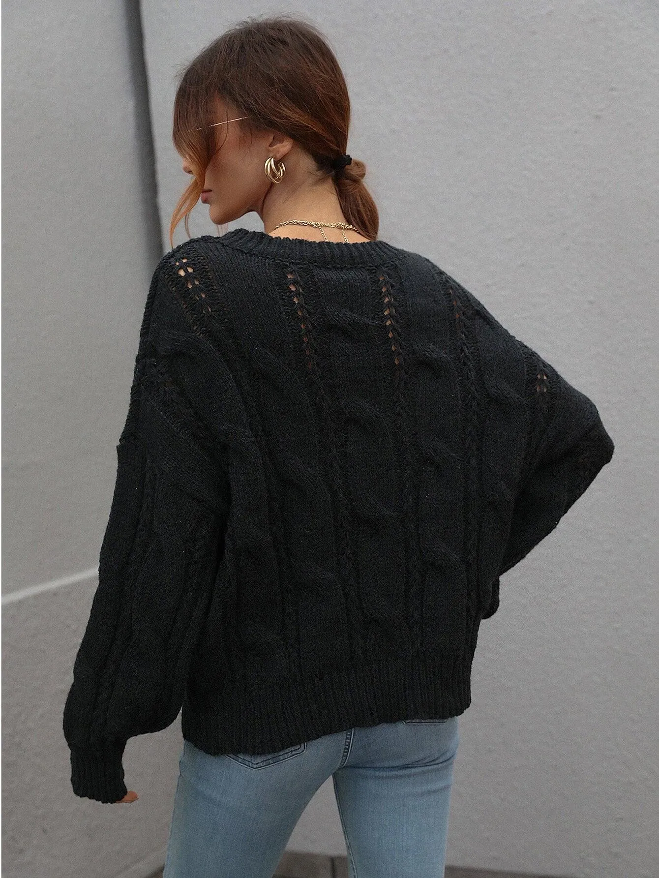 Warm Sophistication Crew Neck Cable Knit Sweater