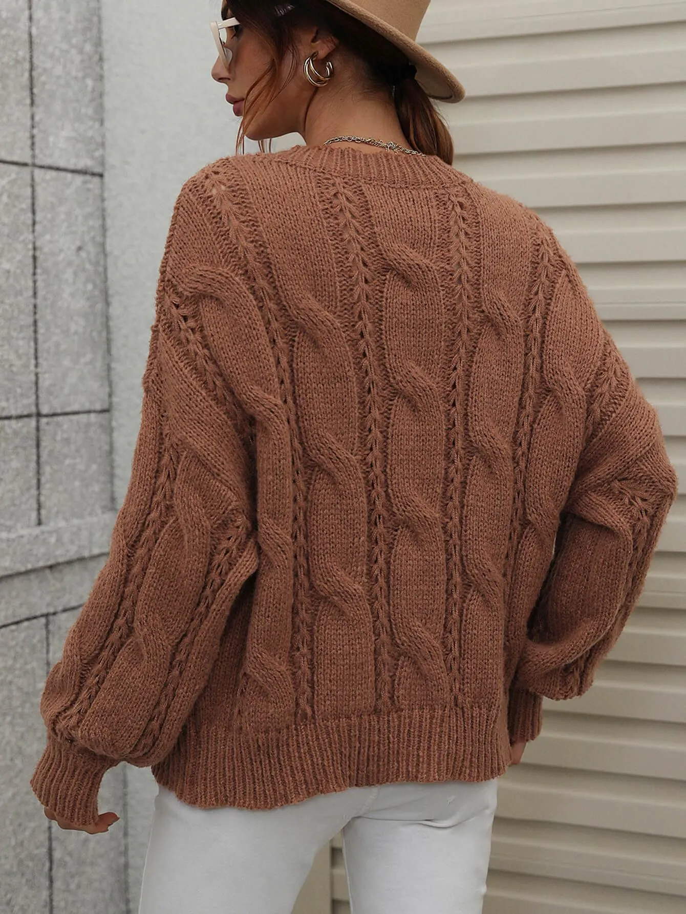 Warm Sophistication Crew Neck Cable Knit Sweater