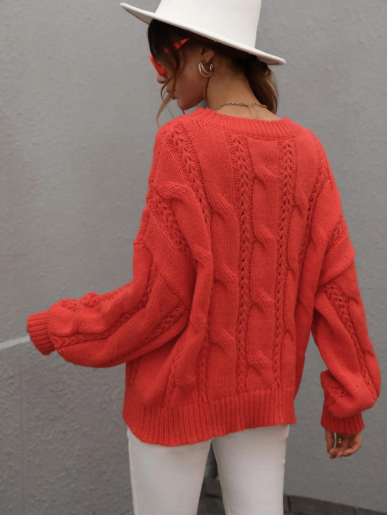 Warm Sophistication Crew Neck Cable Knit Sweater