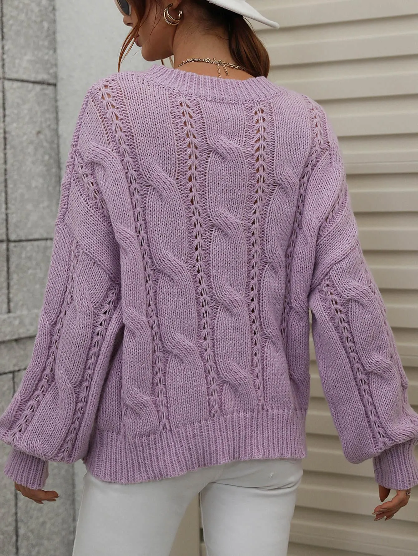 Warm Sophistication Crew Neck Cable Knit Sweater
