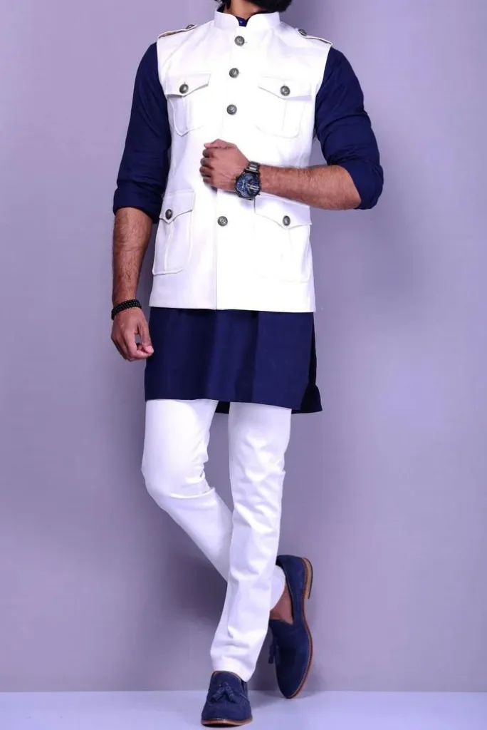 White Colour Sleeveless Jackets & For Pocket Jackets Stylish Wedding & Party Wear Hunting Jacket