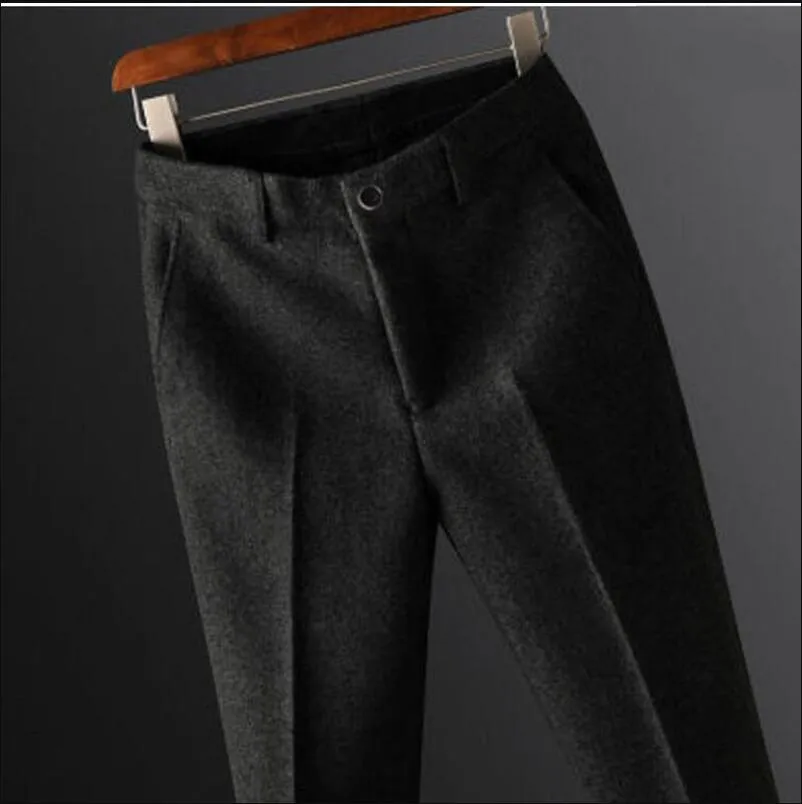 Wiaofellas Autumn Winter New Men's Suit Pants Fashion Business Casual Woolen Suit Pants Male Straight Formal Trousers  F202