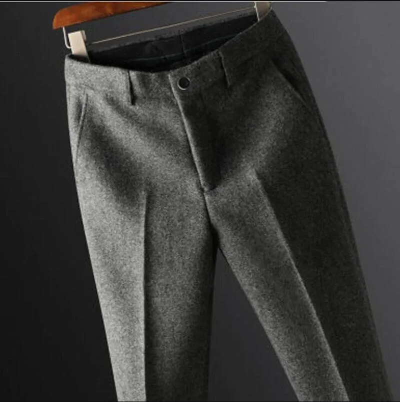 Wiaofellas Autumn Winter New Men's Suit Pants Fashion Business Casual Woolen Suit Pants Male Straight Formal Trousers  F202