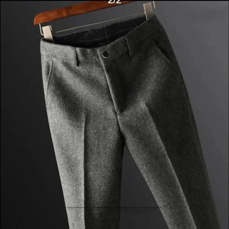 Wiaofellas Autumn Winter New Men's Suit Pants Fashion Business Casual Woolen Suit Pants Male Straight Formal Trousers  F202
