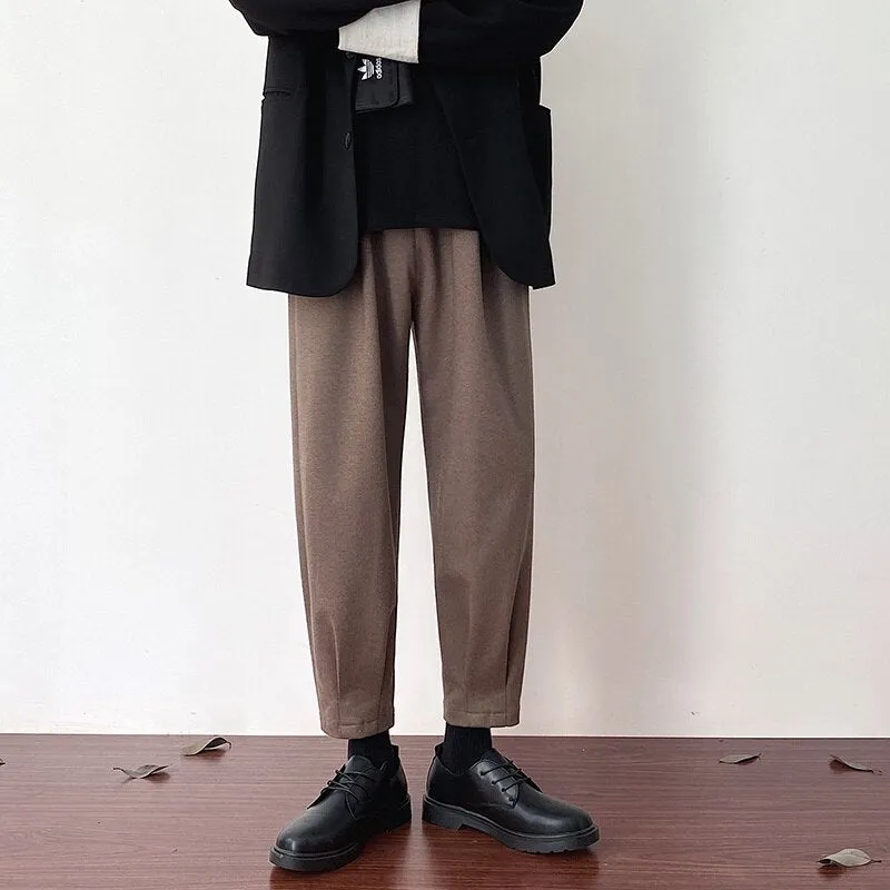 Wiaofellas Winter Woolen Pants Men's Fashion Solid Color Casual Pants Men Streetwear Korean Loose Straight-leg Pants Mens Trousers M-3XL