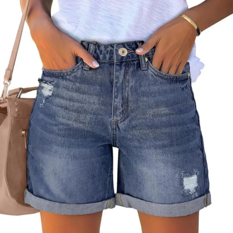 Woman Comfortable High Rise Denim Shorts