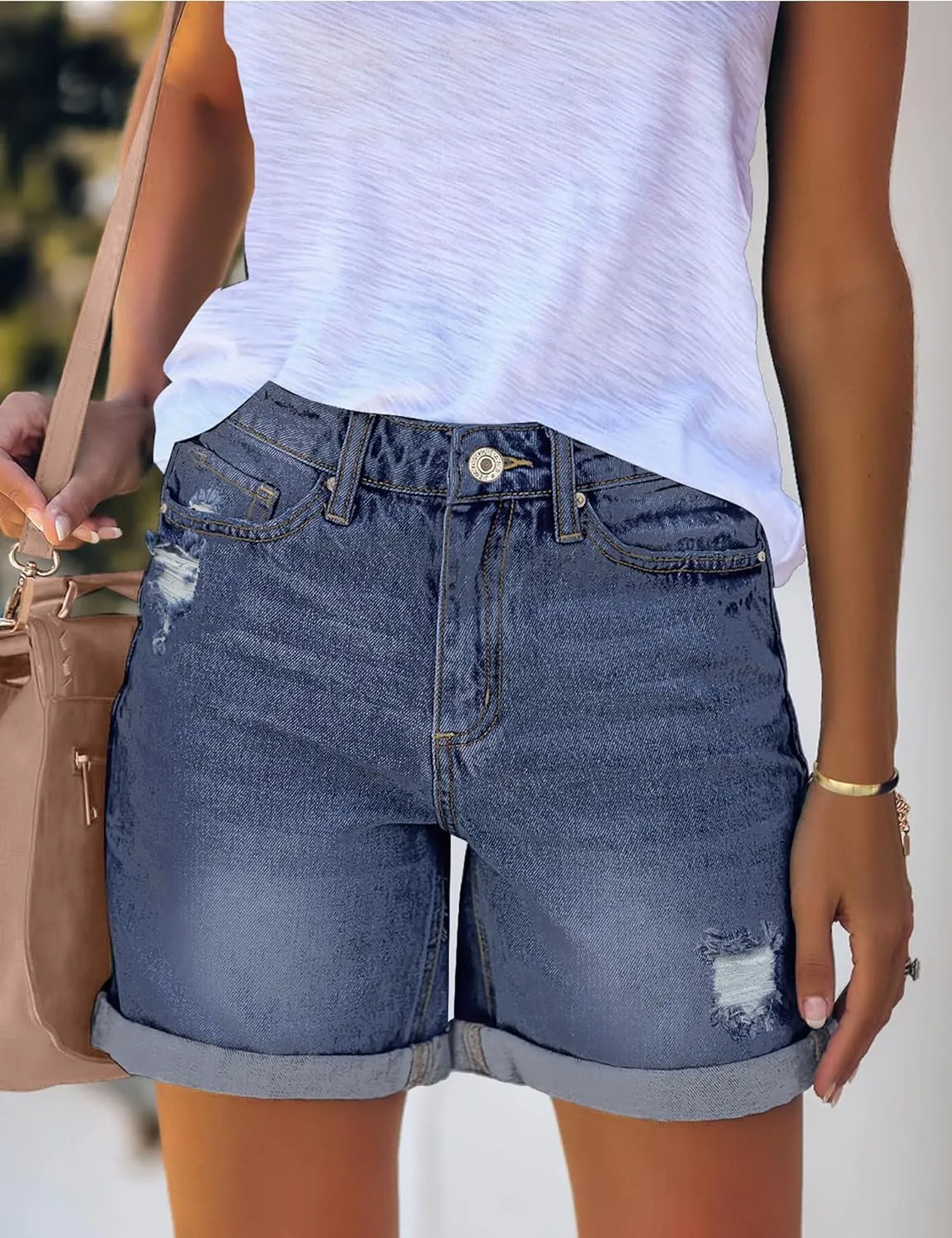 Woman Comfortable High Rise Denim Shorts