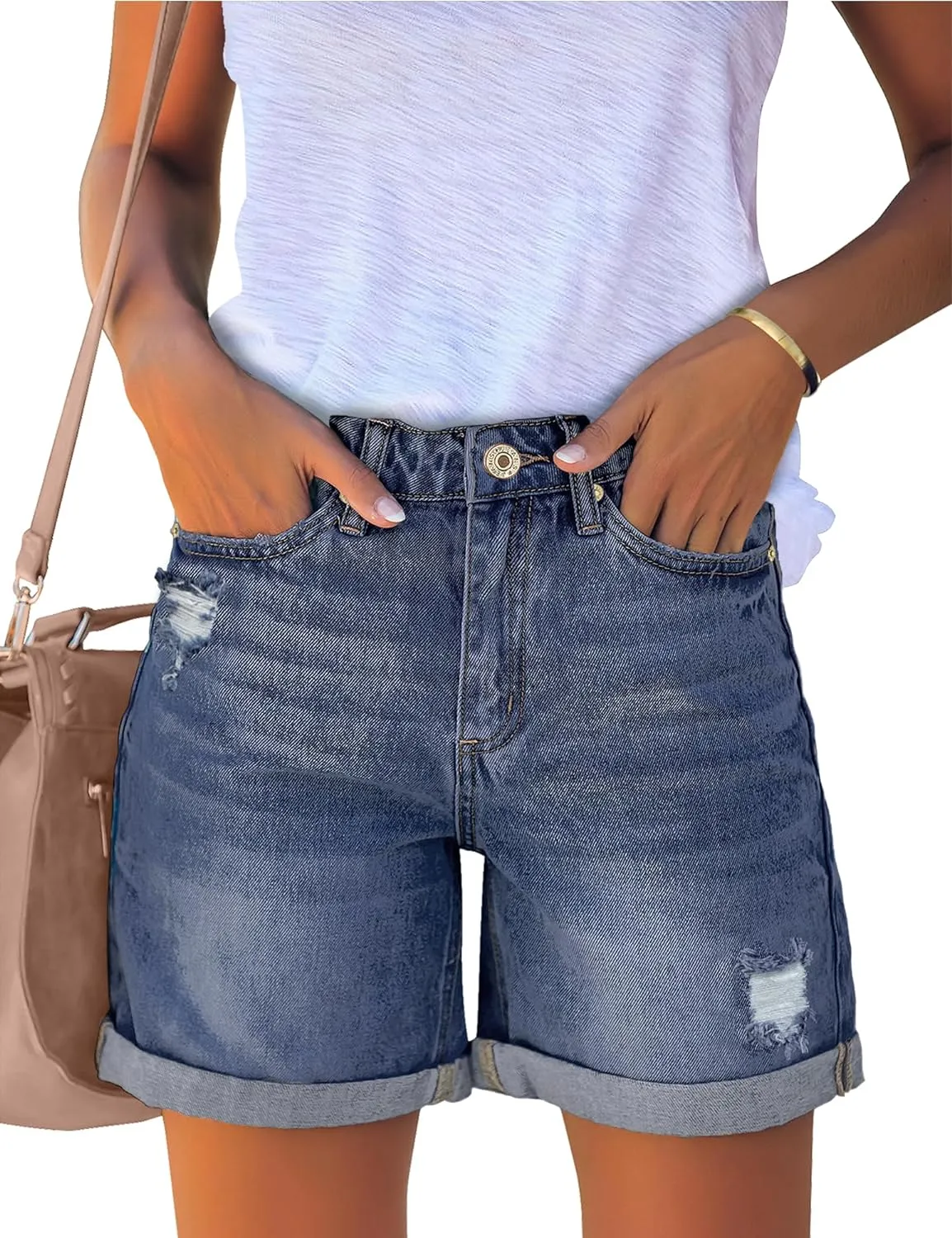 Woman Comfortable High Rise Denim Shorts